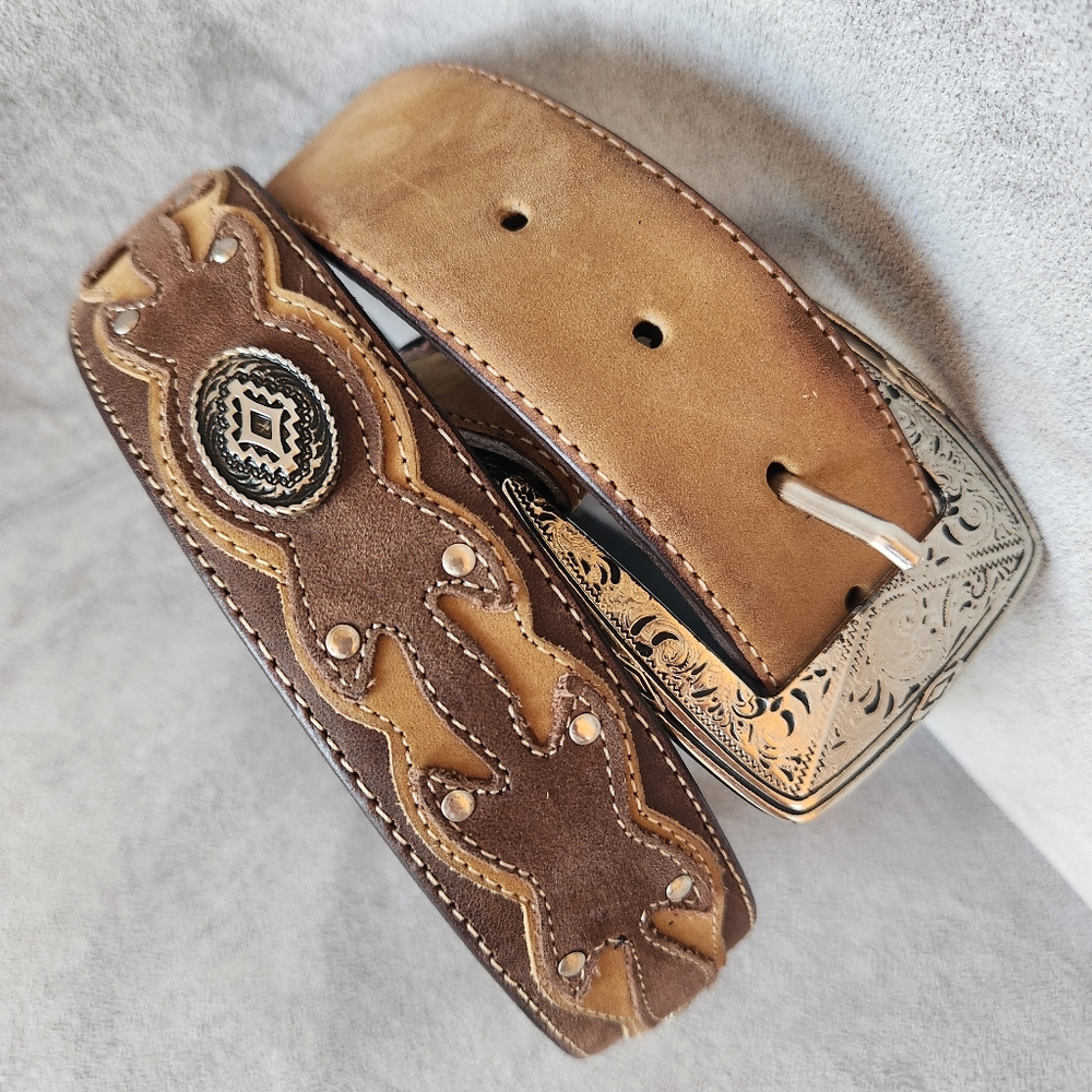 Western belt men's 34 brown thick leather rodeo southwestern heavy duty cowboy